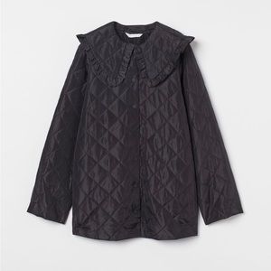 NWT H&M Black Quilted Ruffle Collar Jacket Coat Small